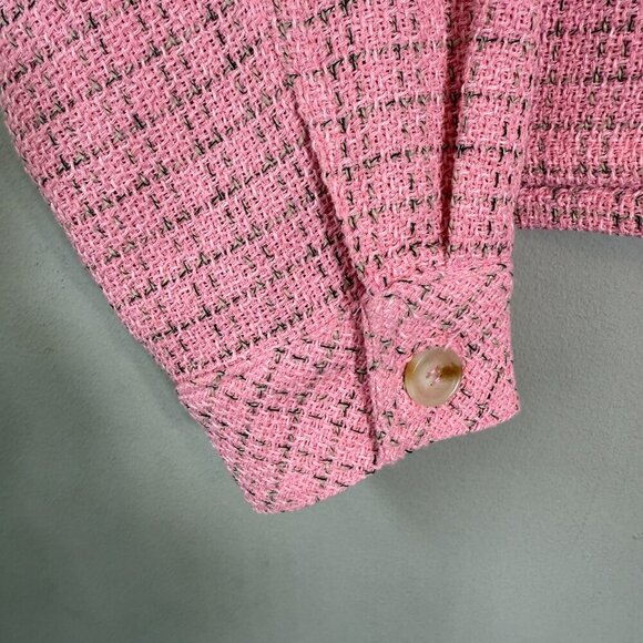 VICI Tweed Plaid Button Up Shirt Jacket Shacket Women's Large Pink Barbie NWOT - Picture 8 of 12